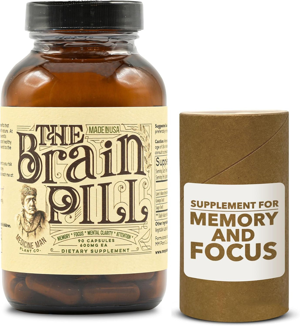 The Brain Pill 90 Capsules  Organic Brain Booster Supplement - Memory Pills For Brain W/ Ginkgo Biloba Capsules, LionS Mane & Sage - Brain Booster Supplement For Focus, Memory, Clarity, Energy