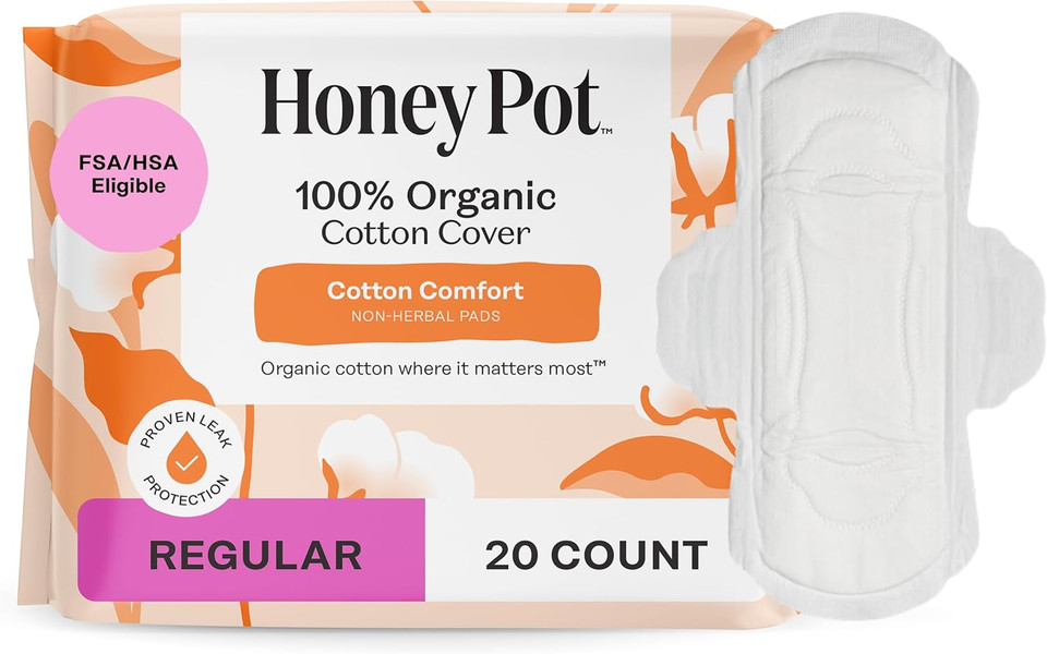 The Honey Pot Company - 80 Ct - Sanitary Pads For Women - Non-Herbal Regular Flow W/Wings - Organic Cotton Cover & Ultra-Absorbent Pulp Core - Feminine Care - Fsa & Hsa Eligible