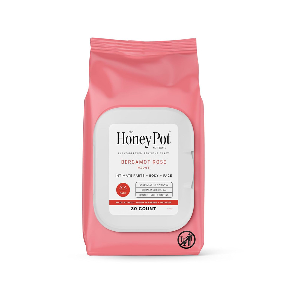The Honey Pot Company - Feminine Wipes - Daily Ph Balancing, Fragrance & Sulfate Free Wipes For Intimate Parts, Body, Or Face - Hygiene Products - Bergamot Rose - 30 Ct