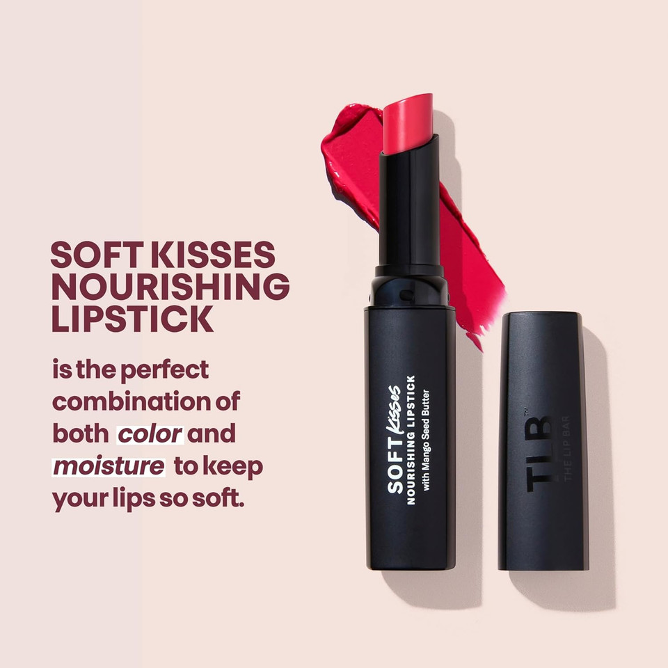 The Lip Bar Soft Kisses Nourishing Vegan Lipstick, With Moisturizing Mango Seed Butter, Satin Finish, Lover Girl - Pink