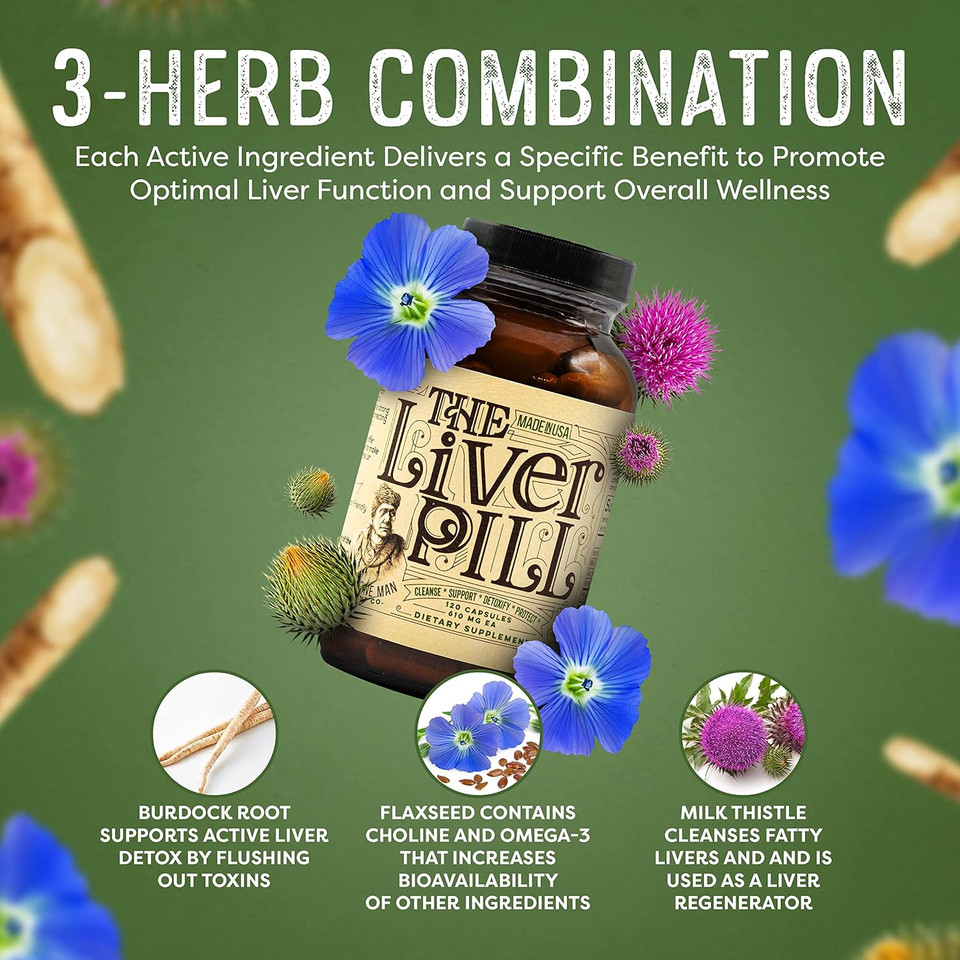 The Liver Pill 120 Capsules - Herbal Liver Cleanse Detox & Repair Pills With Burdock Root, Milk Thistle, Rosemary, And Flax Seed - Non-Gmo, Organic, And Natural Liver Detox Pills For Men And Women