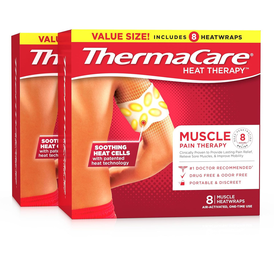 Thermacare Portable Muscle Therapy Heating Pads - Multi-Purpose Adhesive Heatwraps For Back, Neck, Joint, & Menstrual Pain Relief - Drug-Free, Discreet, Long-Lasting Heat Therapy - 8-Count