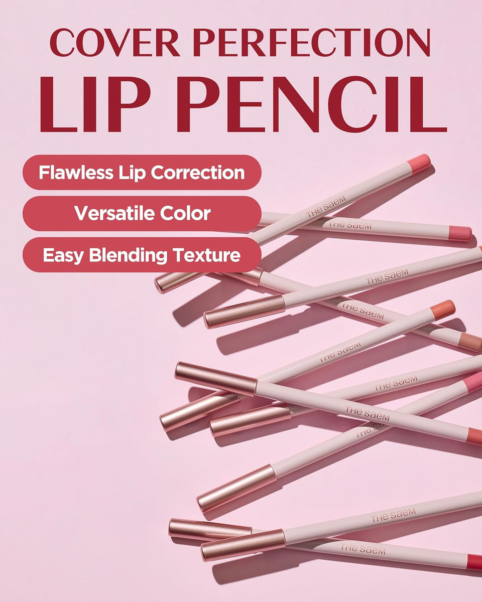 Thesaem Cover Perfection Lip Pencil - Slim, Easy-Blend & Overlip Makeup, Creamy Matte Lip Liner, Long-Lasting With Built-In Sharpener (04 Taro)