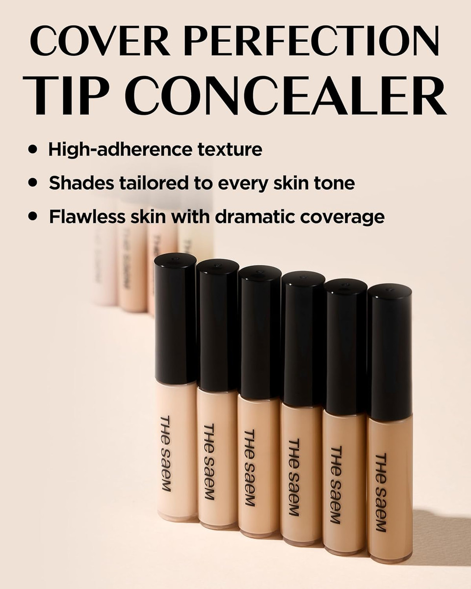Thesaem Cover Perfection Tip Concealer, Liquid Multi-Use Concealer, Full Coverage Makeup For Acne Dark Spots Dark Circles Hyperpigmentation And Blemishes, 0.2 Fl.Oz. (#0.5 Ice Beige)
