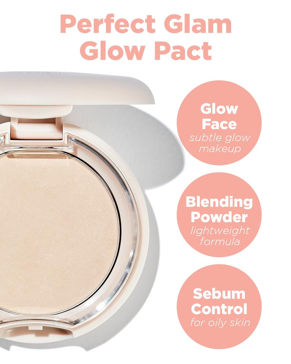 Thesaem Glam Glow Pact - Illuminating Pressed Powder For Oily & Combo Skin - Matte Finish With Radiant Finish - Sebum Control Pore Refining Pact With Natural Luminous Glow, 0.3Oz