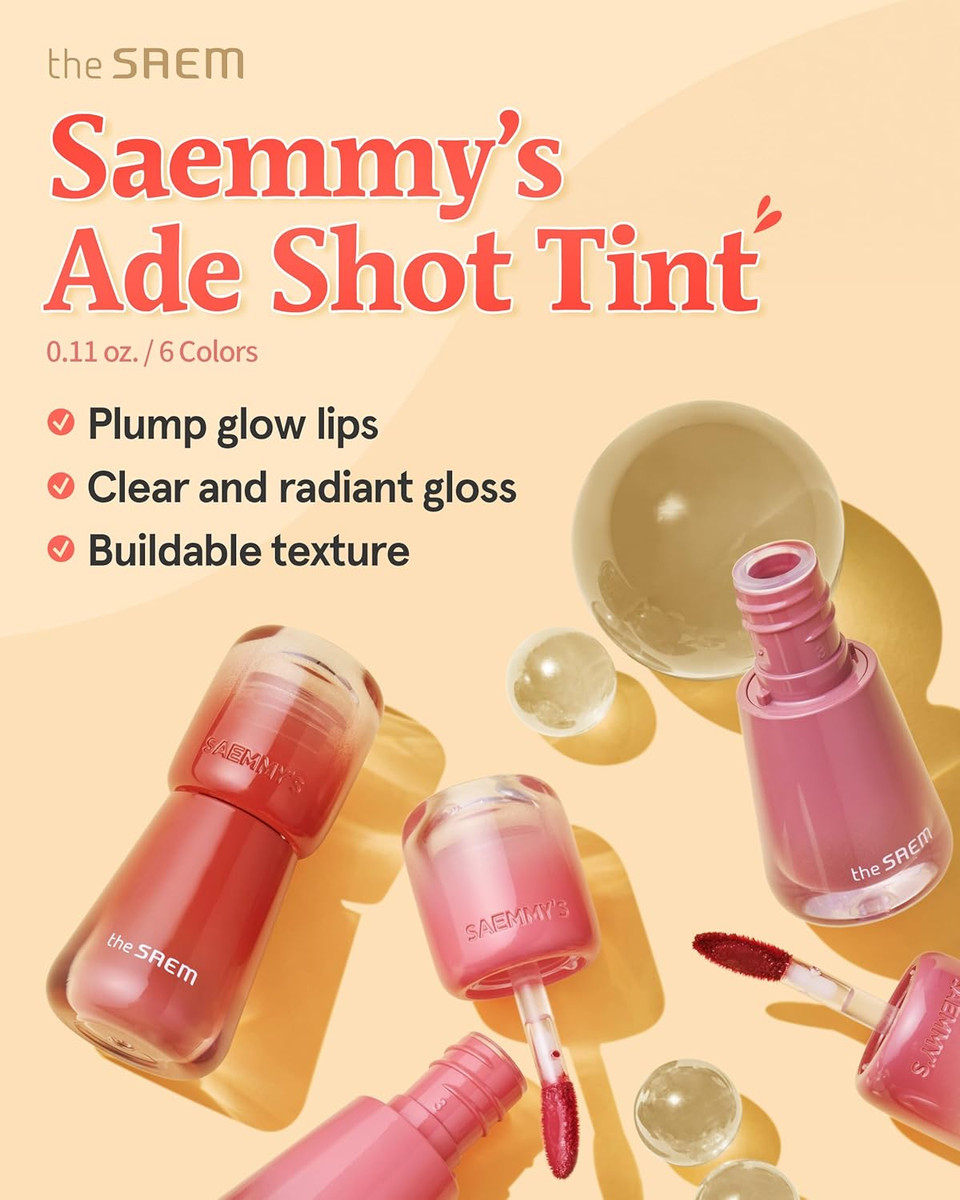 Thesaem Saemmy'S Ade Shot Tint (03, 04) - Korean Lip Titnt, Water Gel Lip Stain With Plump Glowy Moisturizing Finish, Buildable Radiant Gloss, Long-Lasting Comfort, 0.1 Fl.Oz