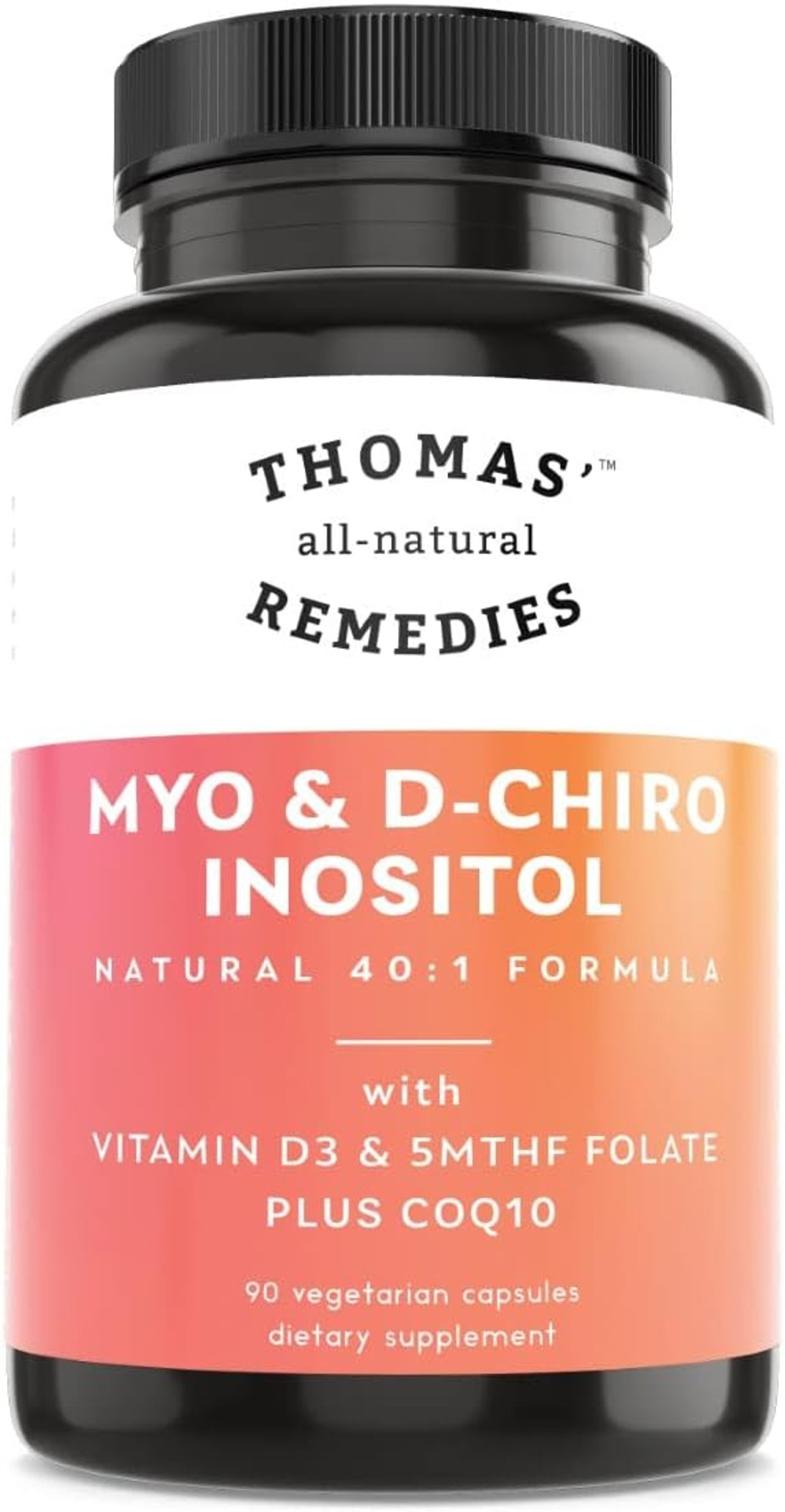 Thomas' All-Natural Remedies Myo Inositol Supplement & D-Chiro Inositol Blend Supplement With Folate And Vitamin D3, 40 To 1 Ratio, Non-Gmo, No Fillers, Coq10, 90 Vegan Capsules