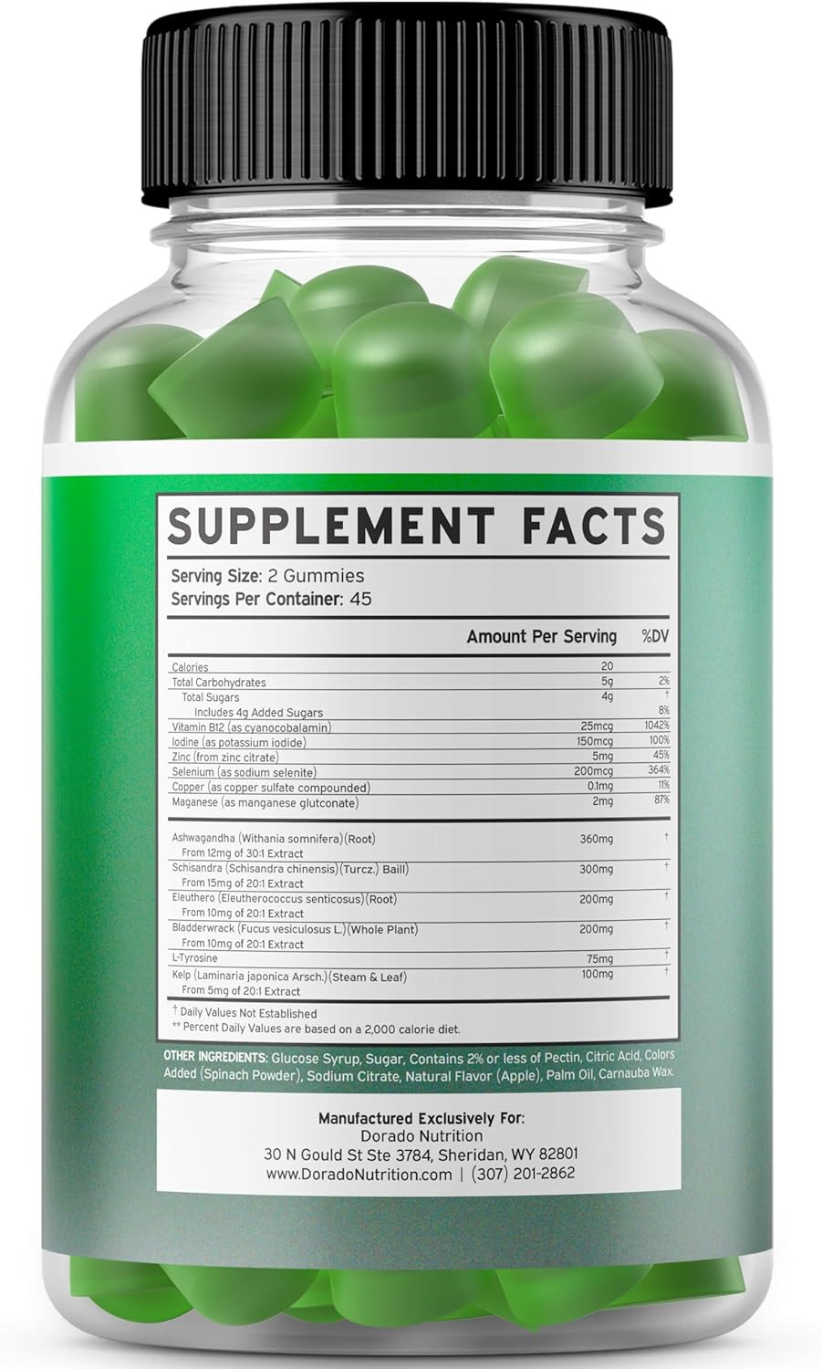 Thyroid Support For Women & Men (90 Gummies) Ashwaganda, Iodine, Bladderwrack, Kelp, & Schisandra - Support Supplement - Delicious Apple Flavor - Non-Gmo, Vegan & Gluten-Free (90 Count)