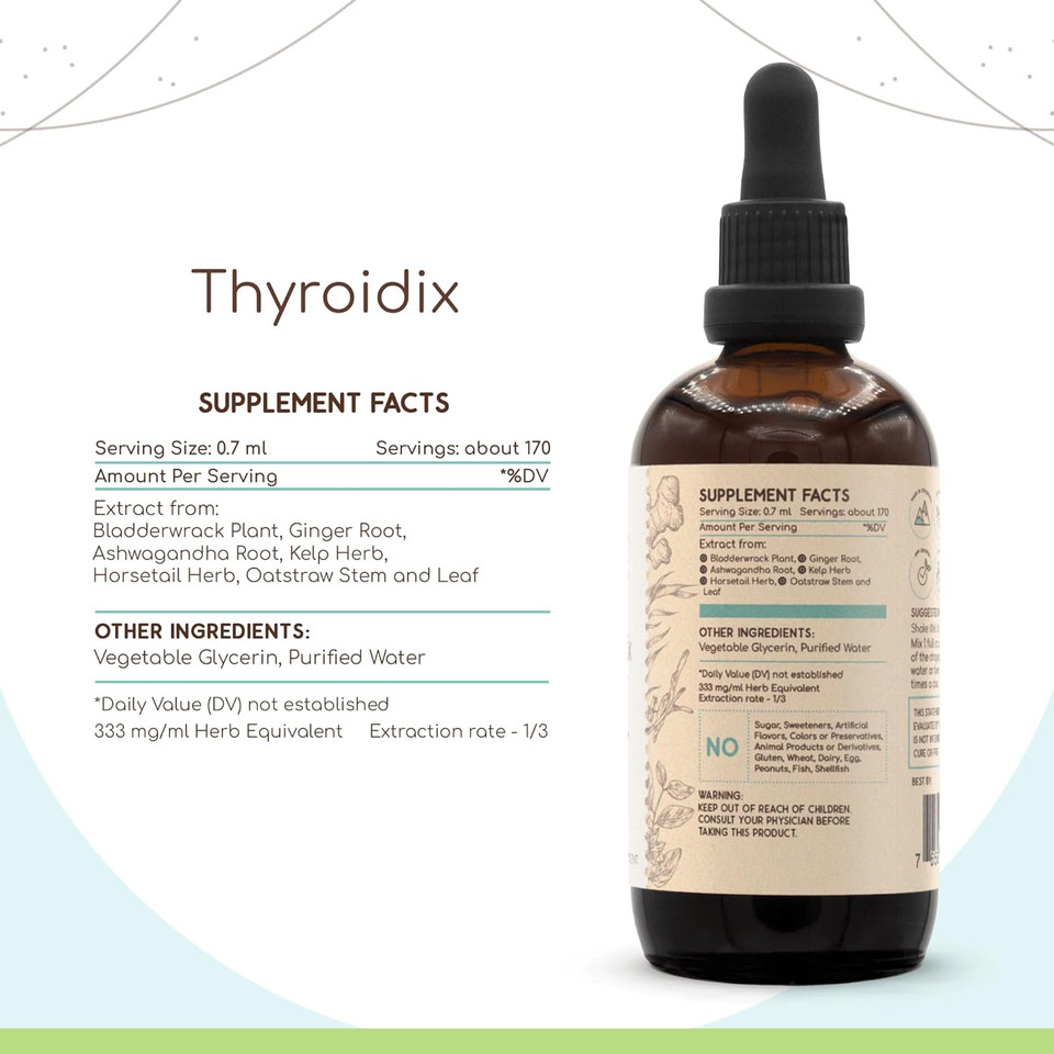 Thyroidix B60 Alcohol-Free Extract Tincture: Horsetail Herb, Kelp Plant, Bladderwrack Plant, Ashwagandha Root, Ginger Root. Thyroid Support 2 Fl Oz