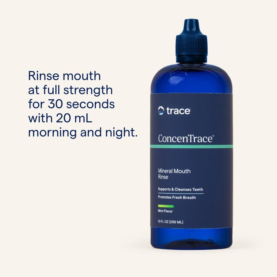 Trace Minerals | Concentrace® Mineral Mouth Rinse | Gentle Mouth Rinse, Fresh Breath | Alcohol Free, Certified Vegan, Gluten Free, Non-Gmo | Mint | 10 Oz