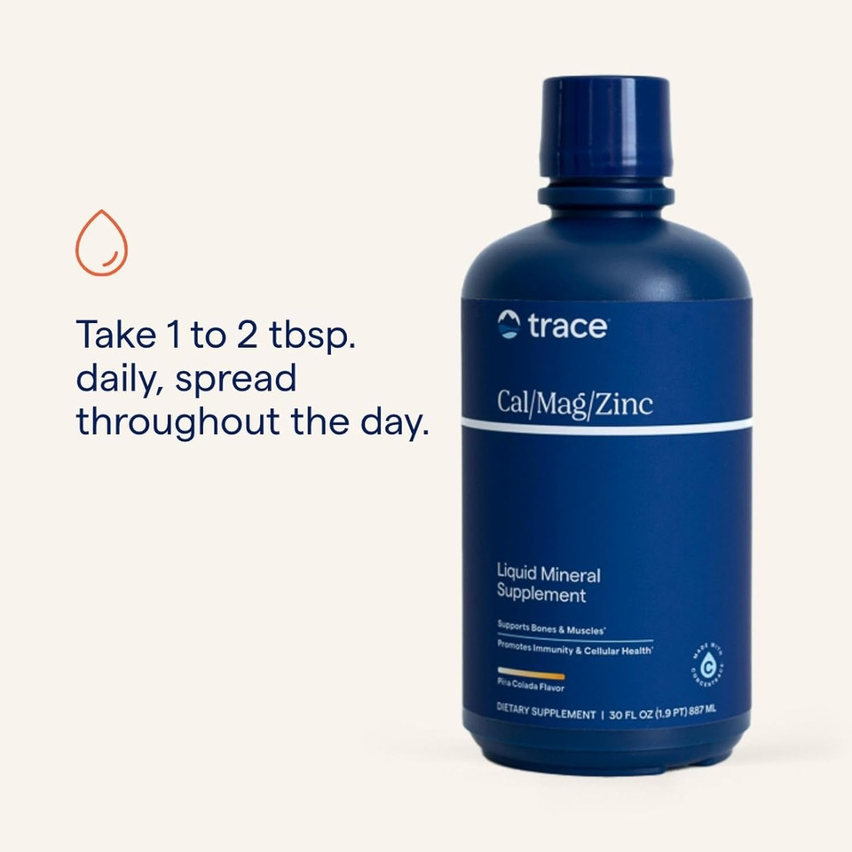 Trace Minerals | Liquid Cal/Mag/Zinc | Calcium, Magnesium, Zinc, Vitamin D3 Supplement | Supports Normal Tissue, Muscle, And Bone Density | Natural Piña Colada Flavor | 32 Servings, 32 Fl Oz
