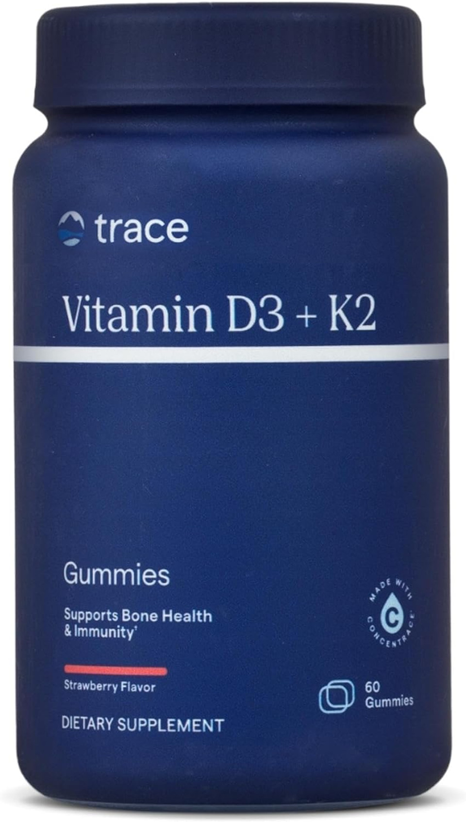 Trace Minerals | Vitamin D3 + K2 Gummies | 5,000 Iu D3 + 50 Mcg K2 | Vegan, Sugar Free, Gluten Free, Natural Strawberry Flavor | 60 Servings
