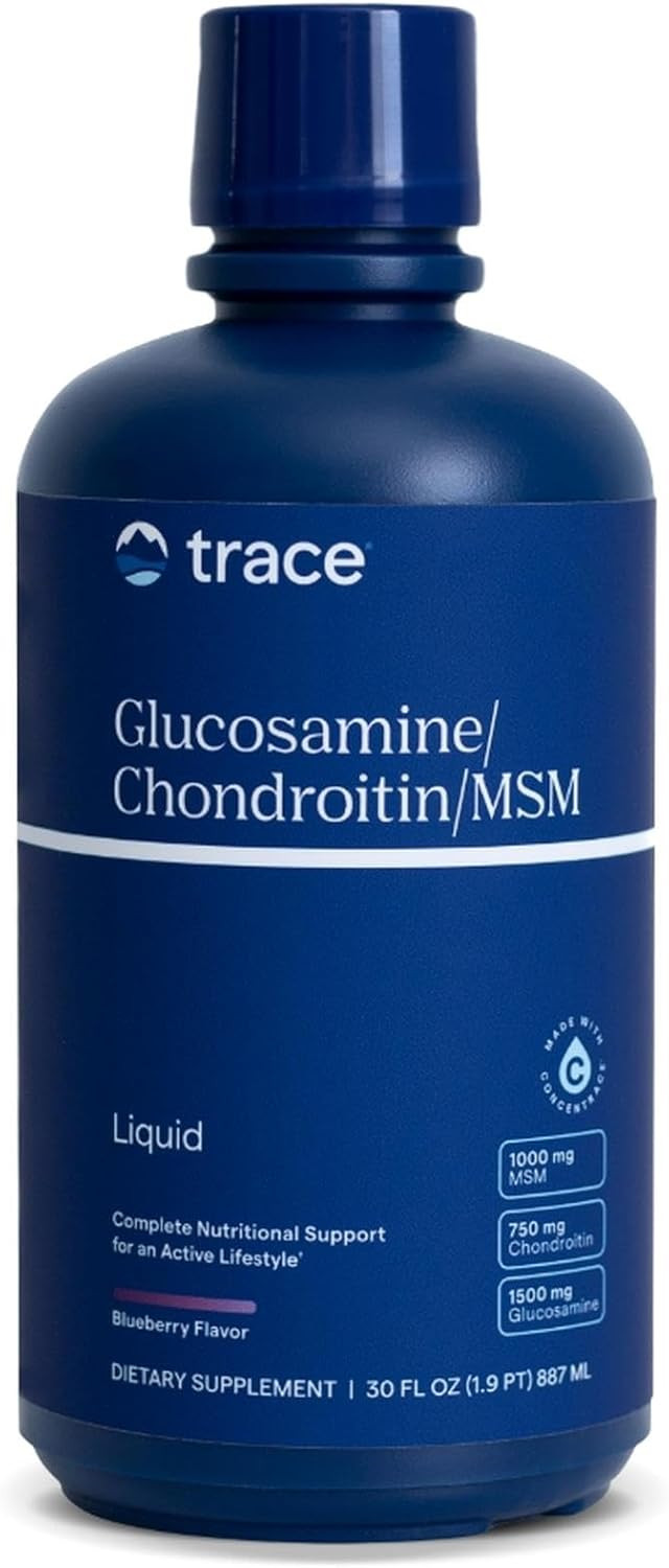 Trace Minerals Glucosamine/Chondroitin/Msm - Liquid Supplement Aids Body Mineral Health - Support For Bone Strength & Joint Health - Mobility Support Supplement - Natural Blueberry Flavor, 32 Fl Oz