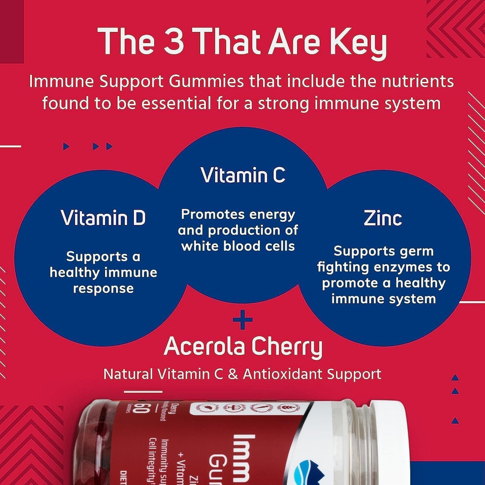 Trace Minerals Immunity Gummies - Support Healthy Immune System Function - Zinc & Vitamin C Supplement With Antioxidant Properties - Supplement With Vitamin D - Cherry, 60 Gummies (30 Servings)
