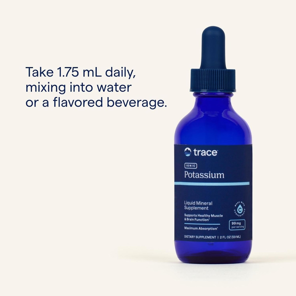 Trace Minerals Ionic Potassium - Supplement With Potassium & Magnesium - Liquid Supplement To Aid Easy Mineral Absorption - Healthy Brain & Muscle Function Support Supplement - 2 Fl Oz (33 Servings)