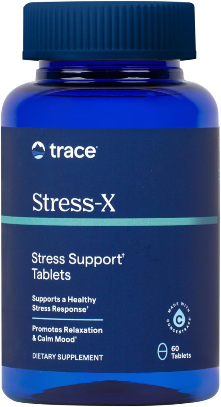 Trace Minerals Stress-X - Dietary Supplement With Dietary Fiber & Trace Minerals - Magnesium Supplement For Sleep Health Support - Formula With Vitamins A, B12, D & More - 60 Tablets (30 Servings)