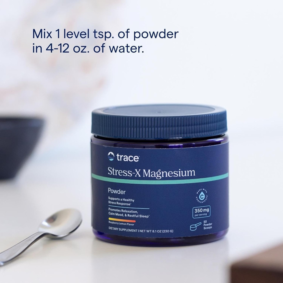 Trace Minerals Stress-X Magnesium, 350Mg - Powder Magnesium Supplement To Support Muscle Relaxation & Recovery - Restful Sleep Support Mineral Supplement - Raspberry Lemon, 8.1 Oz (50 Servings)