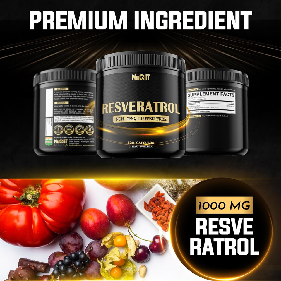 Trans Resveratrol 1000Mg Supplement - Impressive Benefits For Immune System, Energy Production & Heart Health Support - 120 Vegan Capsules For 2 Months