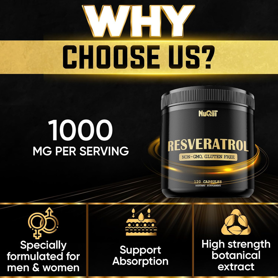 Trans Resveratrol 1000Mg Supplement - Impressive Benefits For Immune System, Energy Production & Heart Health Support - 120 Vegan Capsules For 2 Months