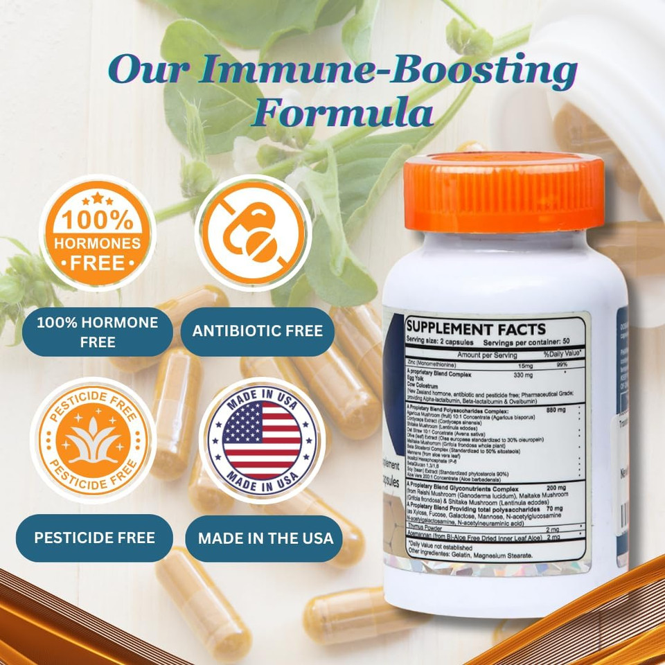 Transfer Factor Enhanced, 60 Natural Capsules, Immune Support - Transfer Factor Multi Immune From Cow Colostrum, Egg Yolk & Special Blend Of Mushrooms (60 Capsules)