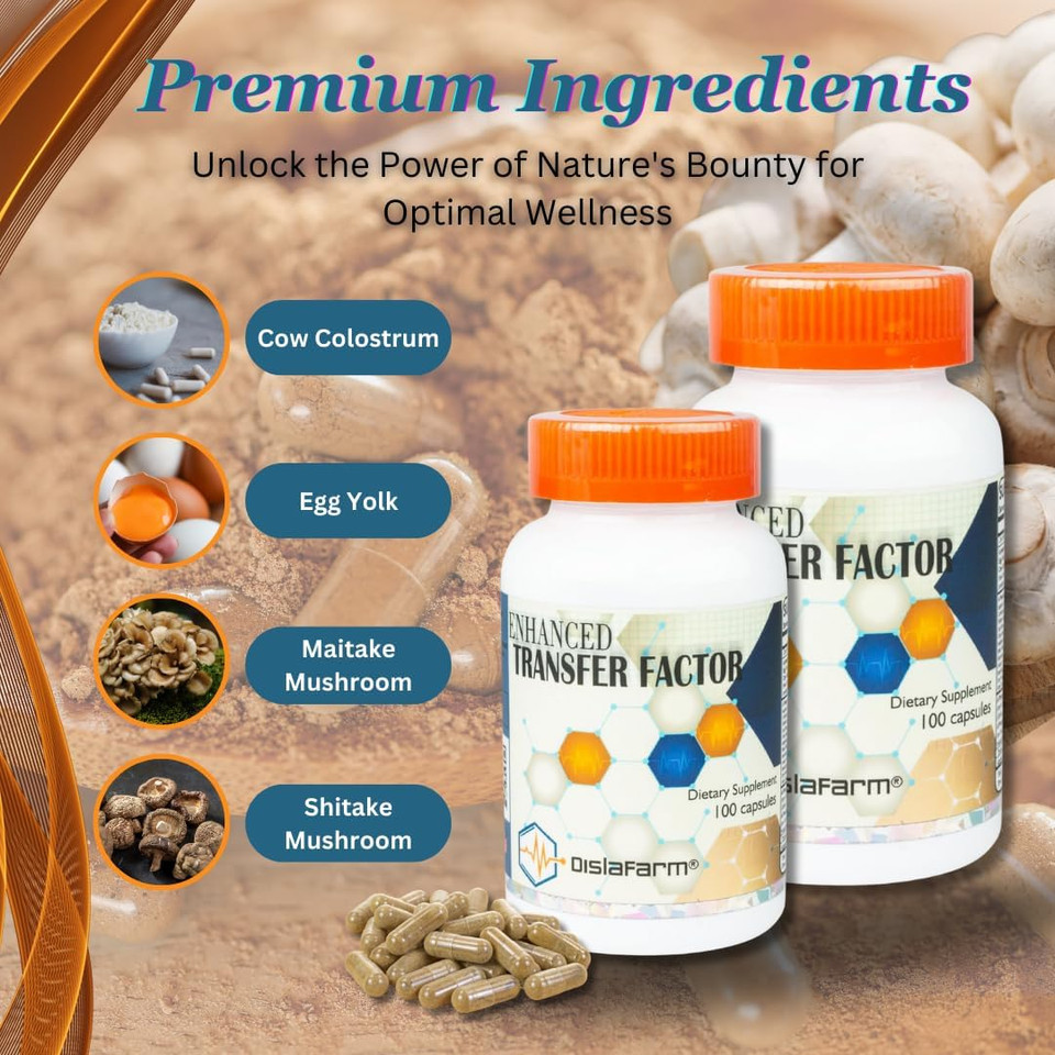 Transfer Factor Enhanced, 60 Natural Capsules, Immune Support - Transfer Factor Multi Immune From Cow Colostrum, Egg Yolk & Special Blend Of Mushrooms (60 Capsules)