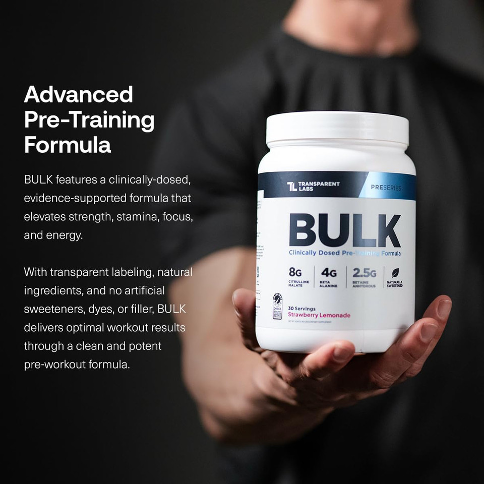 Transparent Labs Bulk Pre Workout Powder - Naturally Sweetened Advanced Pre-Workout Formula For Muscle Building And Strength - 30 Servings, Peach Mango