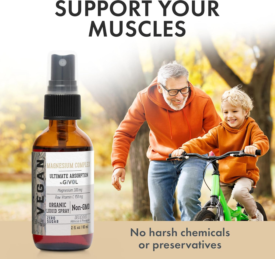 Tri Magnesium Complex - Magnesium Biglycinate, Citrate & Taurate Liquid Spray 300Mg W/Raw Vitamin C For Promoting Serenity, Body Decompression - Hibiscus & Pineapple Flavor 60Ml (2Oz)