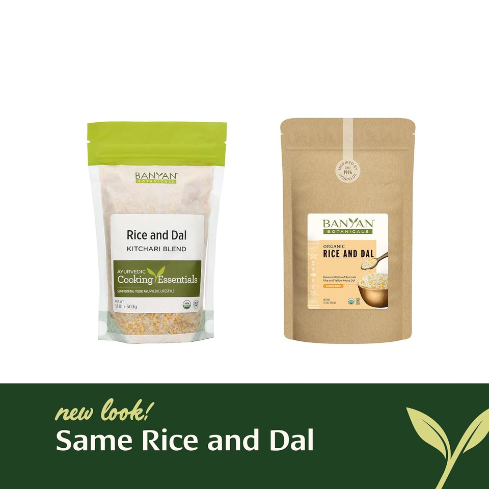 Banyan Botanicals Rice And Dal  Pre-Blended Organic Yellow Mung Dal And Organic Basmati Rice For Kitchari  Easy Food For Cleansing And Digestion  1.1 Lbs.  Non-Gmo Sustainably Sourced Vegan