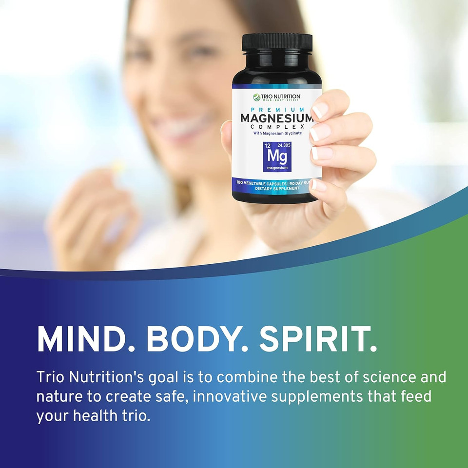 Trio Nutrition Magnesium Complex 90 Day Supply 420 Mg | Natural Calm, Relax, Stress Relief, And Muscle Recovery |Magnesium Glycinate Supplement With Vitamin B6 For Rapid Absorption