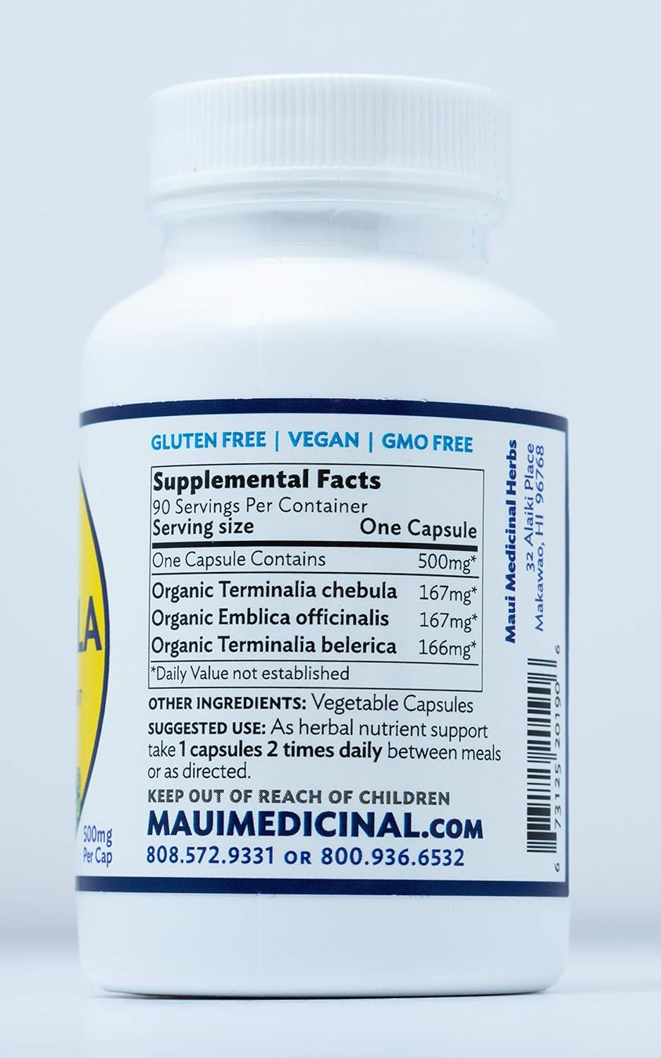 Triphala 90 Veggie Capsules - 500Mg Per Capsule Organic Herbal Formula