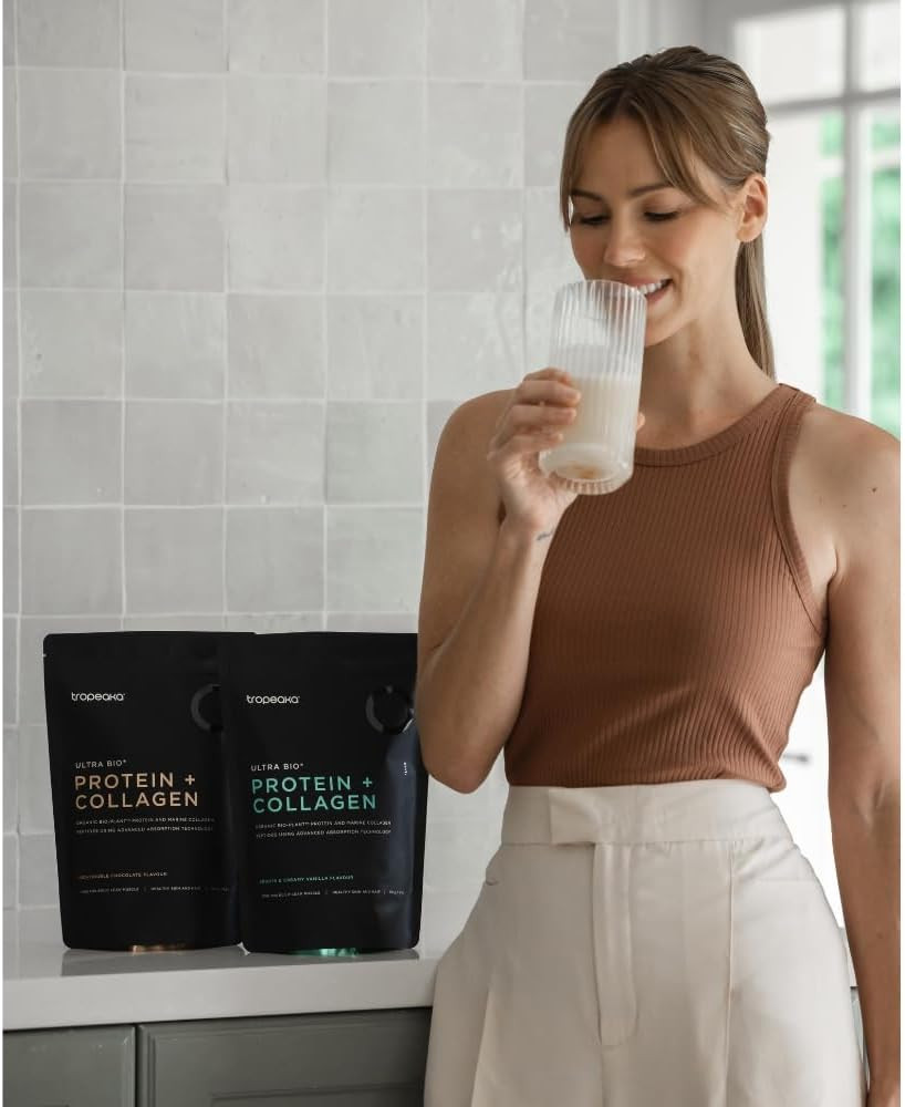 Tropeaka Collagen Protein Powder For Smoothies & Shakes - Double Chocolate - Clean Protein & Marine Collagen Peptides For Skin, Hair & Nails, Dairy Free, Gluten Free, Non-Gmo, 18Oz (17 Servings)