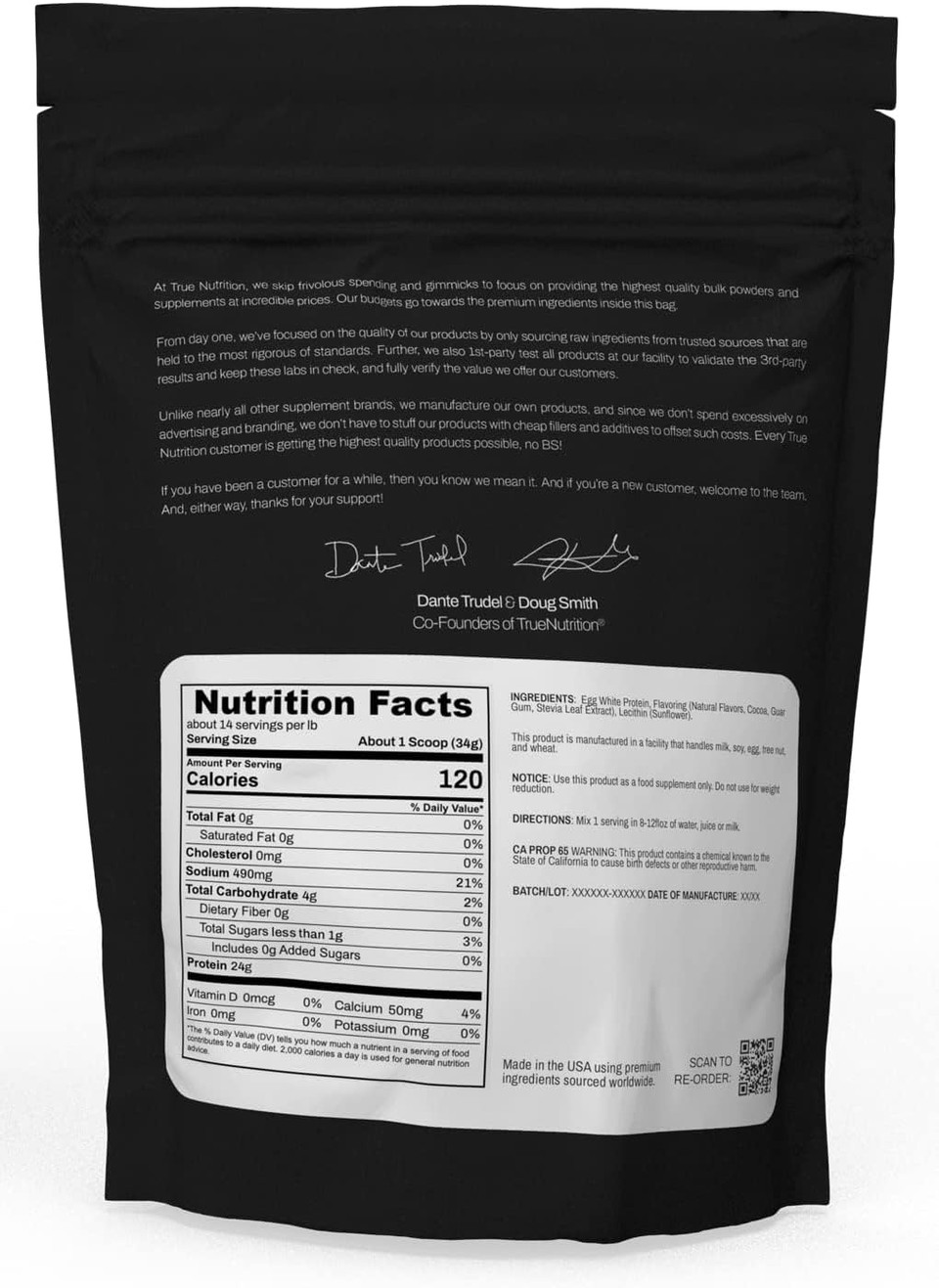 True Nutrition Egg White Protein Powder - Low Carb, Paleo, Keto, Carnivore, Lactose-Free, Gluten-Free - Unflavored - 2Lb
