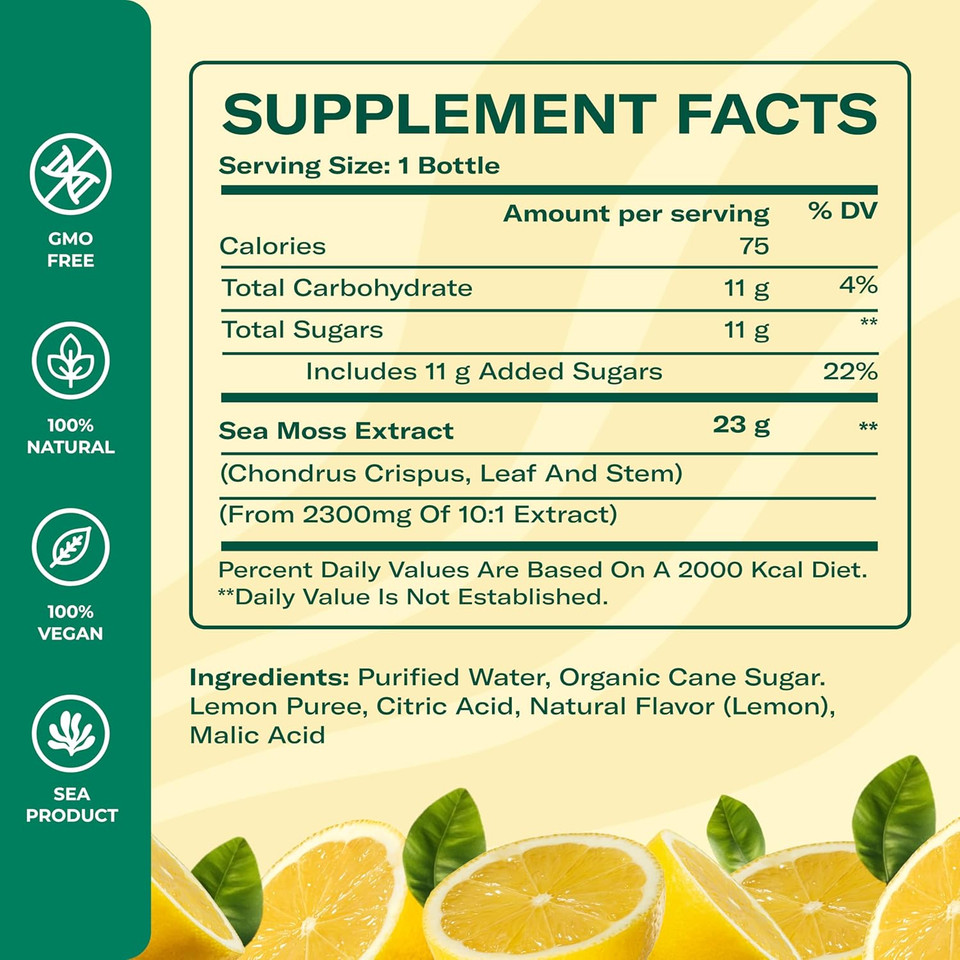 Trueseamoss Pina Colada Sea Moss Lemonade  Coconut Pineapple Infused Sea Moss Drink  Vegan & Tropical Hydration  4 X 12 Fl Oz Bottles  Made In Usa