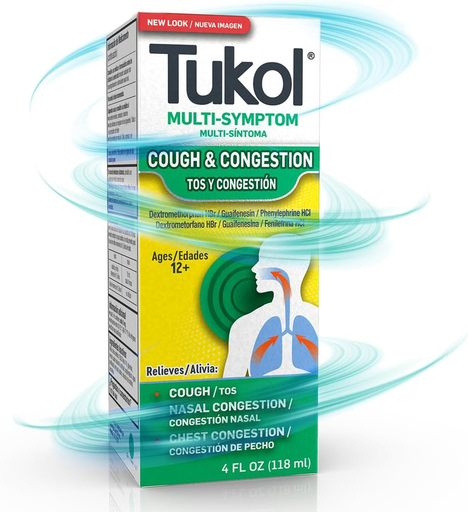 Tukol Cough Medicine For Adults, Multi-Symptom Cough Syrup With Dextromethorphan, Dxm Cough Suppressant & Expectorant, Ages 12+, Powerful Relief For Cough, Chest, And Nasal Congestion- 4 Fl Oz, 3 Pack