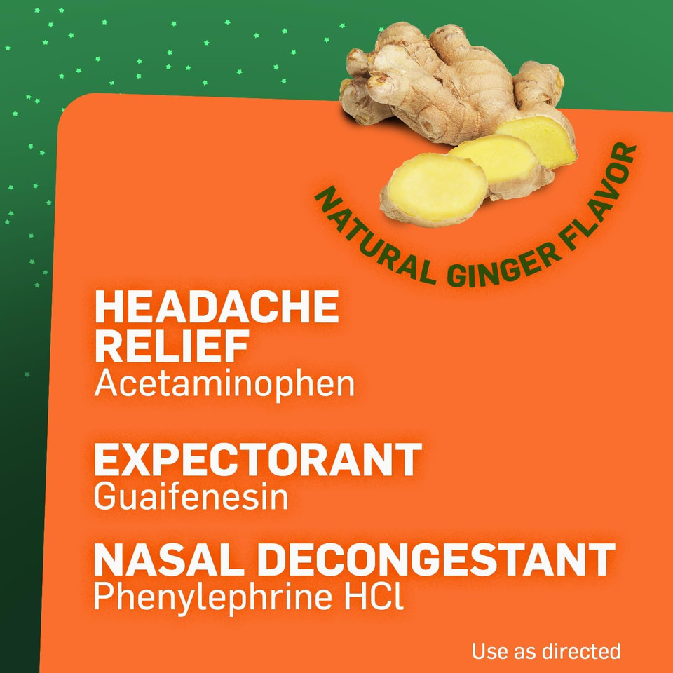 Tukol Max Action Sinus, Medicine For Adults, Sinus Congestion & Pressure Relief And Decongestant For Severe Congestion, Pain, Headache, Sinusitis, Natural Ginger Flavor, 6 Fl Oz