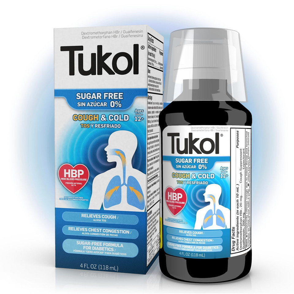 Tukol Sugar-Free Adult Cough & Cold Relief Syrup - Non-Drowsy, Fast-Acting Cough Suppressant, High Blood Pressure Safe & Diabetics, Mucus, Phlegm Relief, Dextromethorphan, 4 Fl Oz