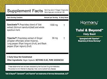 Tulsi - Holy Basil Supplement - Highest Potency, Maximum Bio-Availabilty, Made With Organic Herbs (Vegetarian Capsules, 120 Count)