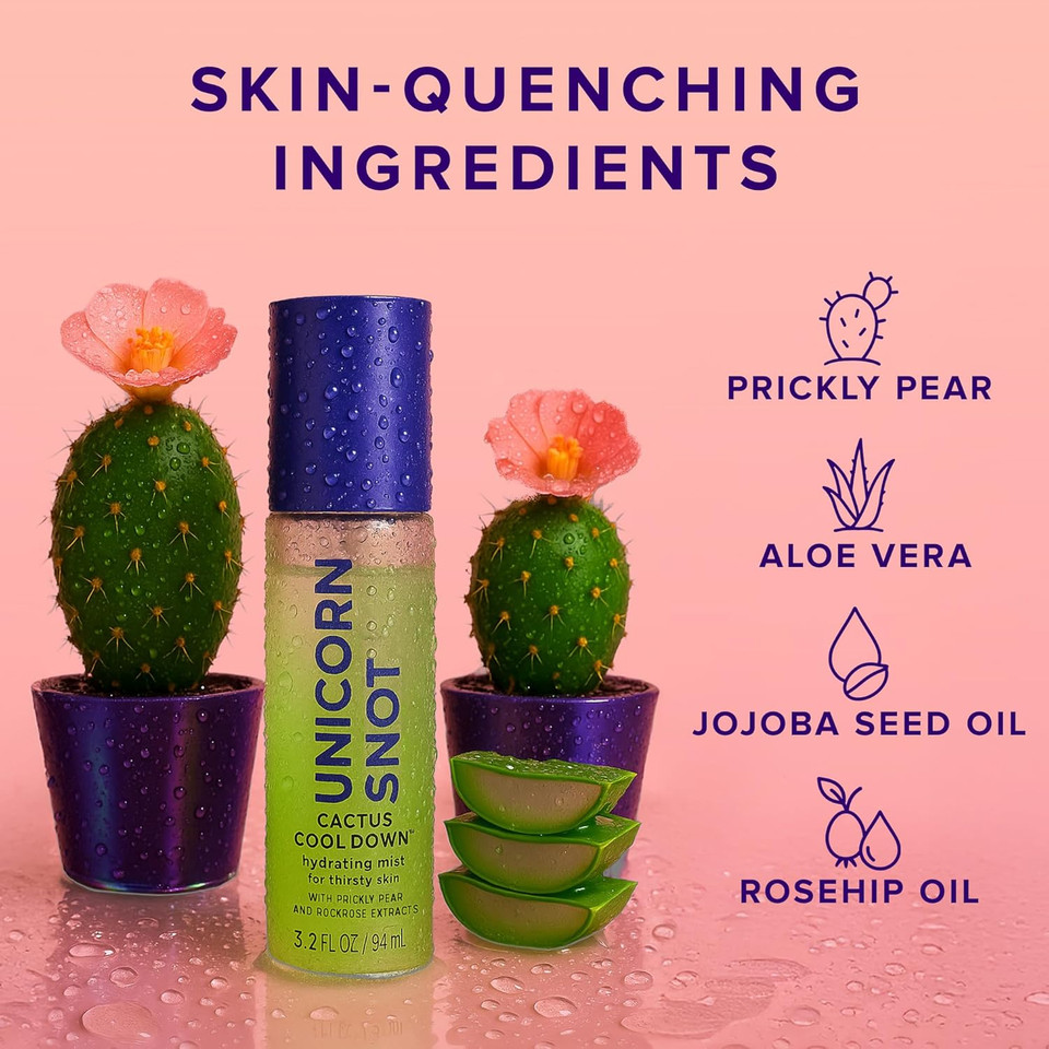 Unicorn Snot Cactus Cool Down After Sun Soothing Spray - Hydrating Facial Mist, Makeup Primer & Blue Light Shield  Cooling Spray With Aloe, Jojoba & Prickly Pear
