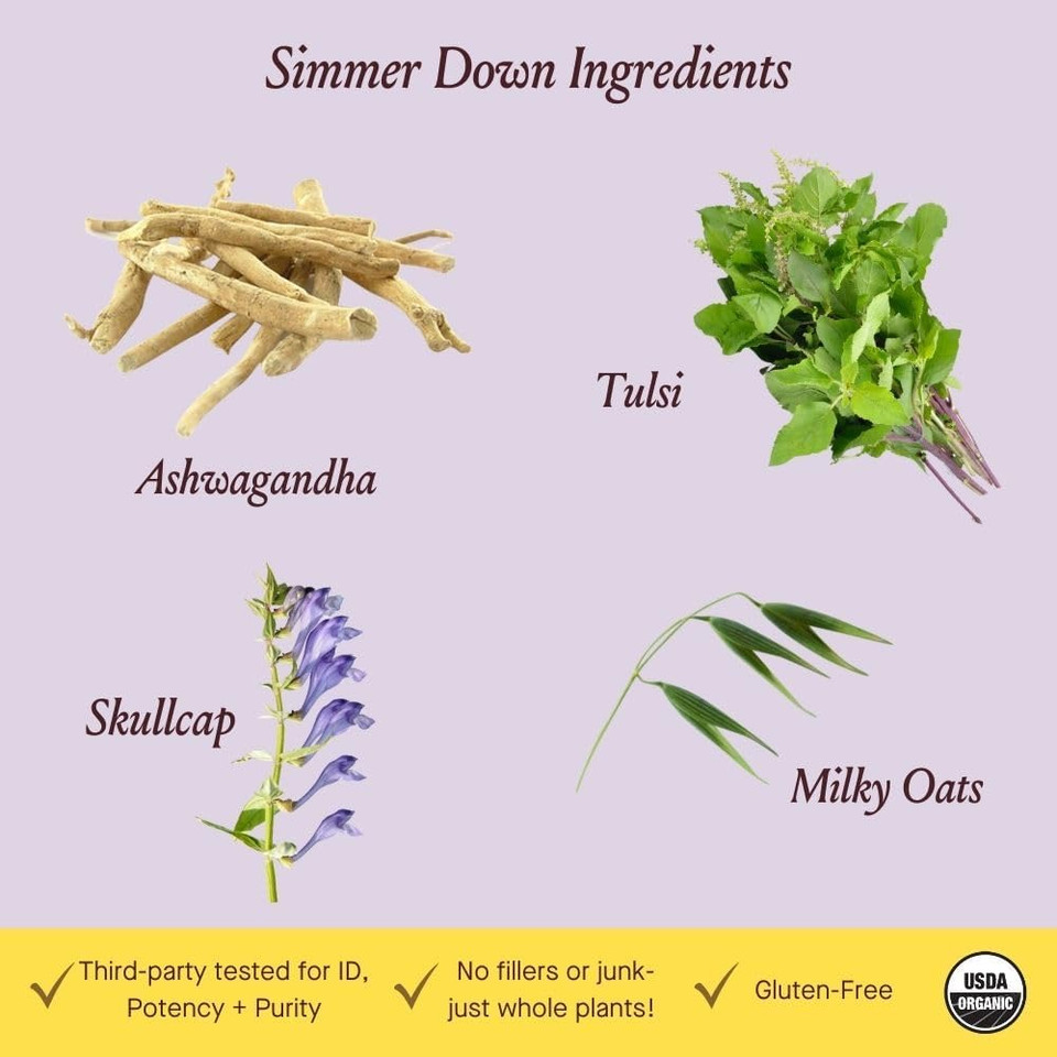 Urban Moonshine Simmer Down Tonic - Stress Support* With Ashwagandha & Milky Oats - Soothes Nervousness & Irritability* - Promotes Mellow Mood* - Gluten Free Herbal Supplement - 2 Fl Oz