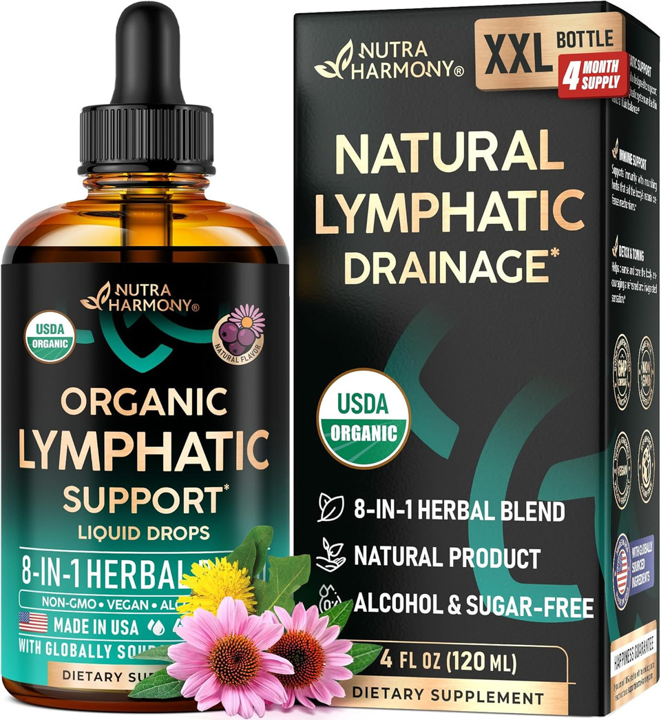 Usda Organic Lymphatic Drainage Supplement - Echinacea | Elderberry | Dandelion | Rosehip | Cleavers | Calendula | Burdock - Made In Usa - Lymph System Drops - Immune Support, Cleanse & Detox, 4 Fl Oz