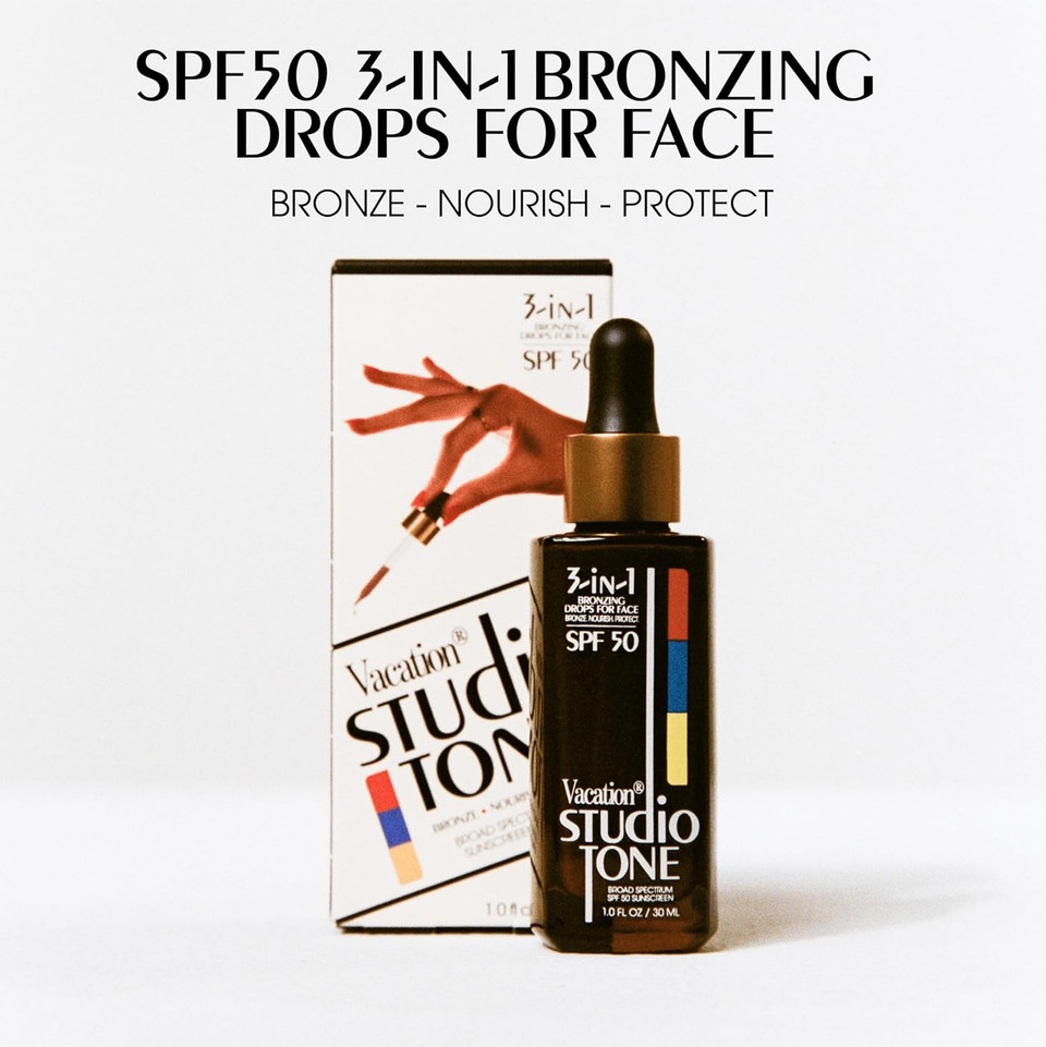 Vacation Studio Tone Spf 50 Sunscreen Bronzing Drops For Face, Sunkissed Skin Bronzer, Makeup-Friendly Tan Drops, Non-Comedogenic, Broad Spectrum Sun Block, Vegan & Cruelty-Free, 1 Fl. Oz