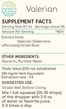Valerian B60 Alcohol-Free Herbal Extract Tincture, Concentrated Liquid Drops Natural (Valeriana Officinalis) (2 Fl Oz)