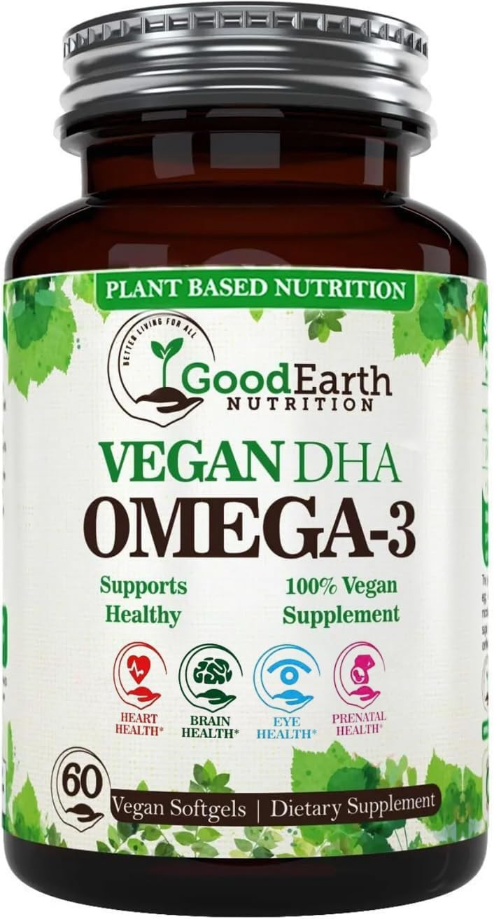 Vegan Omega 3 - Carrageenan Free Plant Based Algal Dha/Epa- 60 Veggie Softgels - Supports Brain, Heart & Prenatal Health - Essential Fatty Acids Supplements