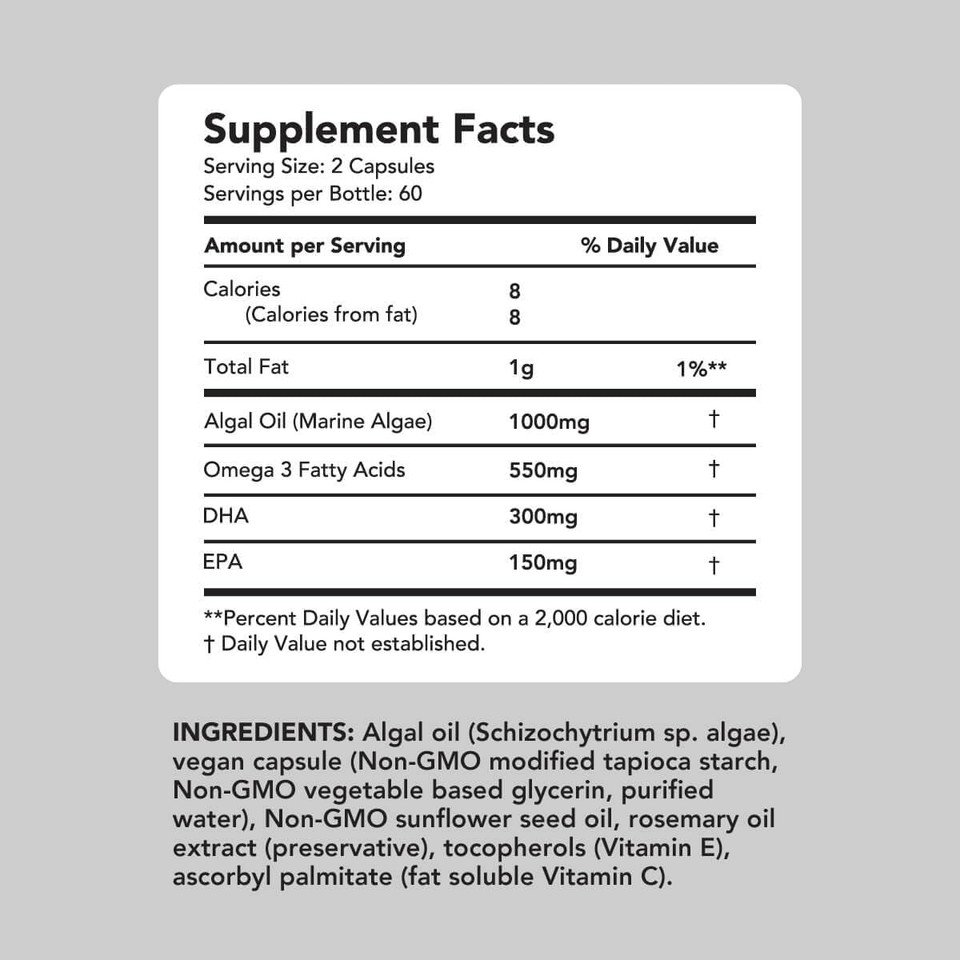 Vegan Powerhouse Combo. Omega-3 From Algal Oil & Vitamin D3 + K2. Plant-Based 5000 Iu Vit D From Algae. 100 Mcg All-Trans Mk-7 Vita K. Carrageenan Free Veggie Softgels