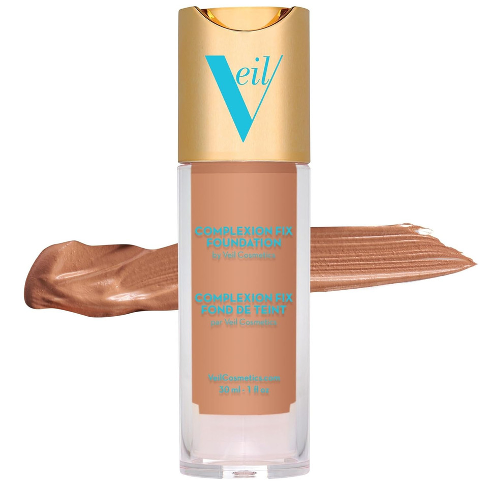 Veil Cosmetics Complexion Fix Liquid Foundation  Buildable Coverage  Water-Resistant, Hypoallergenic, Oil-Free, Cruelty-Free & Vegan  Lightweight & Brightening  Long Lasting (3N Medium Neutral)
