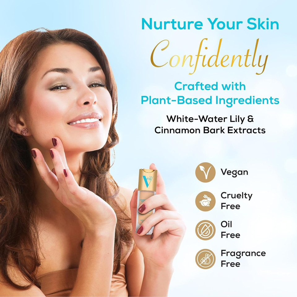 Veil Cosmetics Complexion Fix Liquid Foundation  Buildable Coverage  Water-Resistant, Hypoallergenic, Oil-Free, Cruelty-Free & Vegan  Lightweight & Brightening  Long Lasting (3N Medium Neutral)