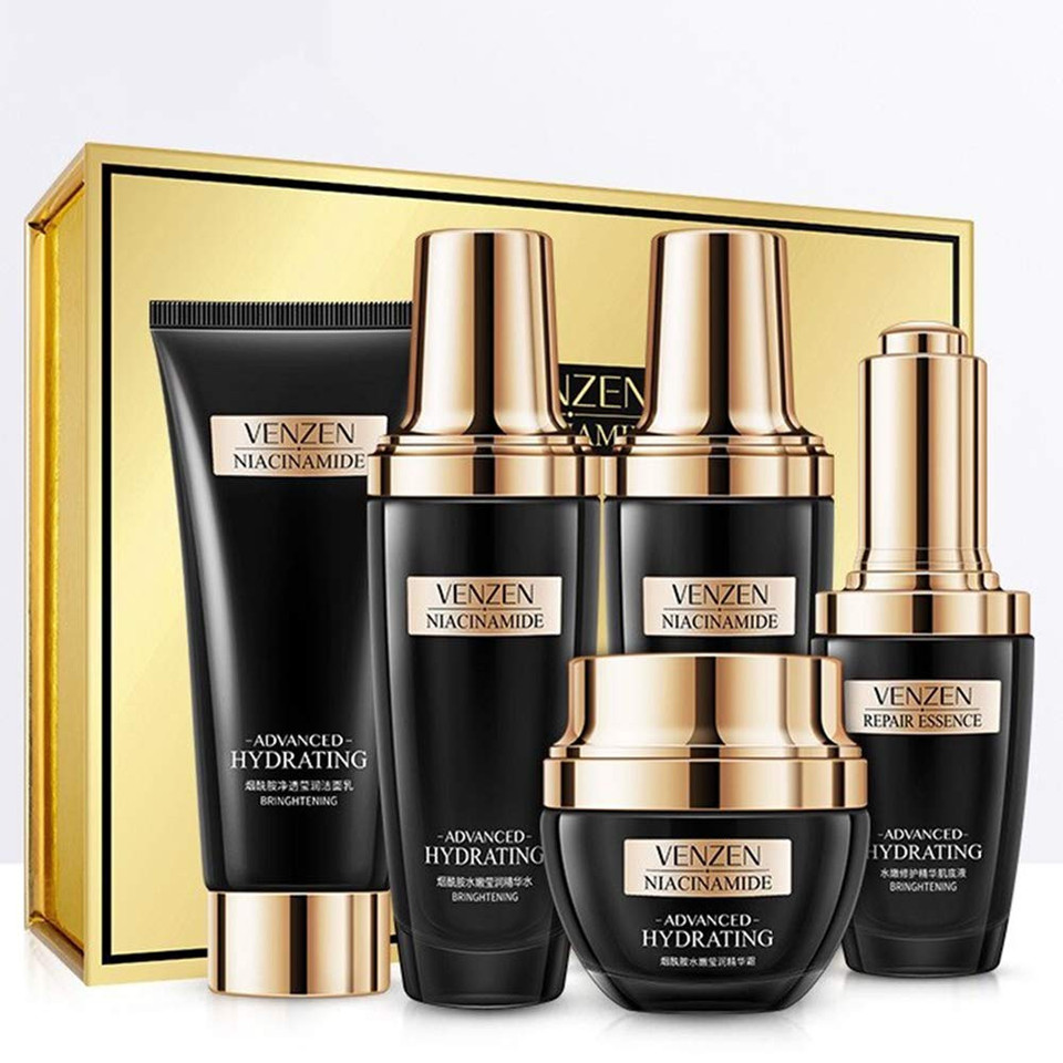 Venzen Niacinamide Advanced Skin Care Gift Hydrating Repair Anti-Aging Essence Moisturizing Nutrition Milk 5 Pcs Set 100G + 120Ml + 120Ml + 30Ml + 50G