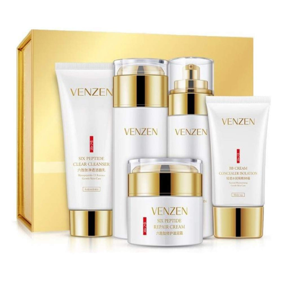 Venzen Six Peptide Conditioning Skin Care Balance Water Natural Moisture Toner Set Cleanser Hydro Emulsion Bb Cream 5 Pcs Gift Set 100G+120Ml+80Ml+50G+40G