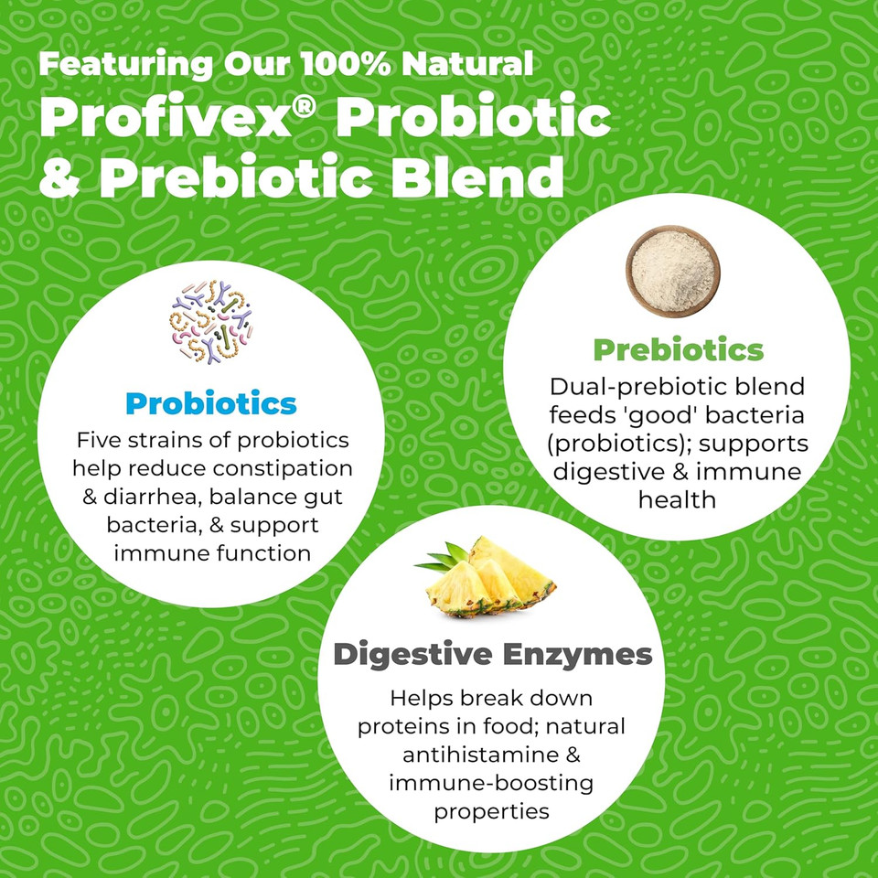 Vetnique Glandex Daily Probiotics For Dogs With Prebiotics To Support Gut Health With Fiber And Digestive Enzymes, Bacon Flavor Soft Chews, 60 Probiotic Chews For Dogs