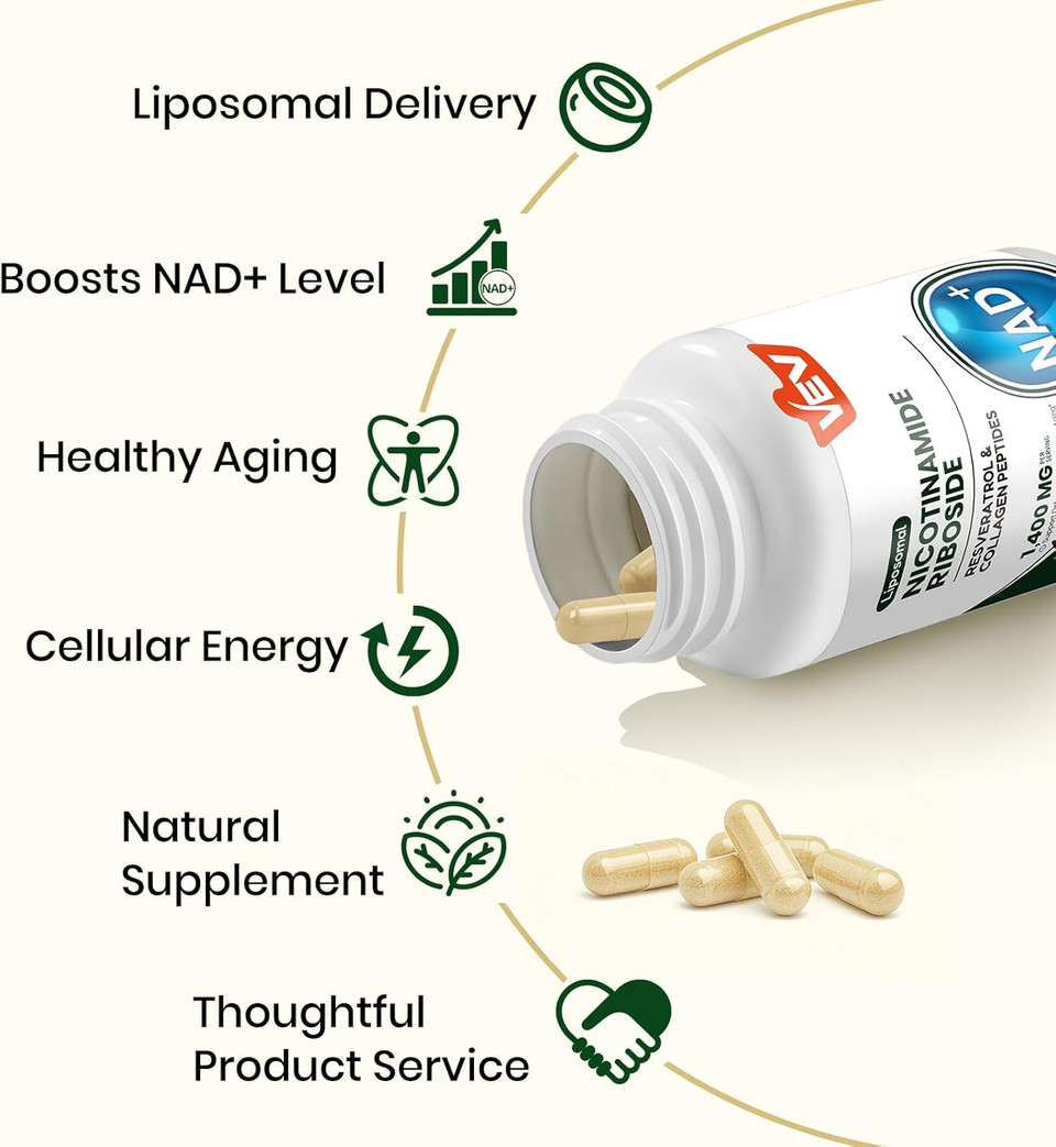 Vev Liposomal Nad+ Supplement  Nad Resveratrol Supplement With Collagen, Coq10, Quercetin  120 Capsules  Nad Supplements For Women & Men  Cellular Energy & Wellness Support